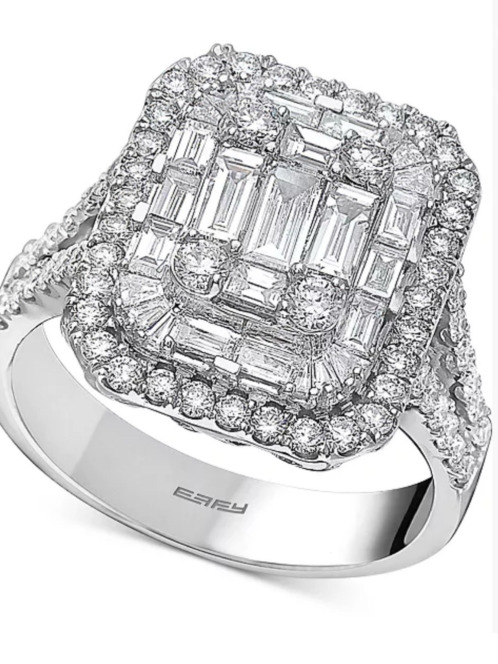 Effy White Crystal Halo Cocktail Ring with Baguette Center